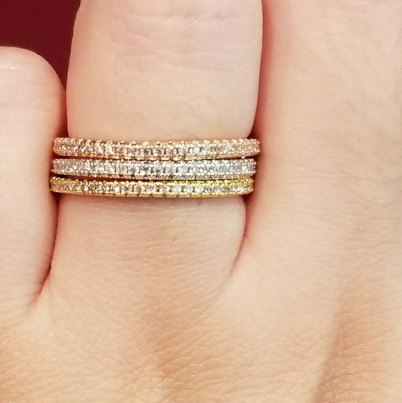 5🌟ITEM 3 PC Tri Color 925 sterling  silver Pave - Picture 6 of 6